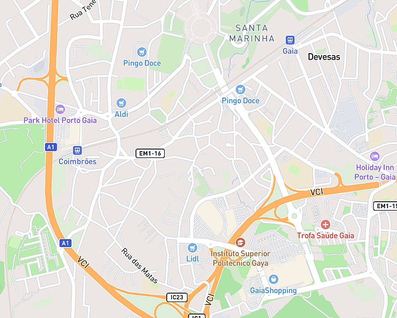 Um mapa que apresenta a localização de AniCura Santa Marinha Hospital Veterinário
