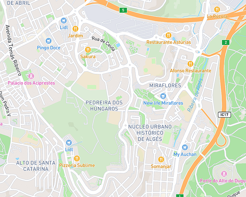 Um mapa que apresenta a localização de AniCura Algés Clínica Veterinária