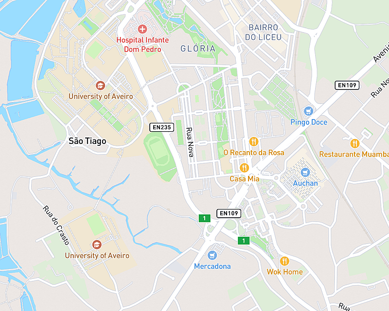 Um mapa que apresenta a localização de AniCura Aveiro Hospital Veterinário