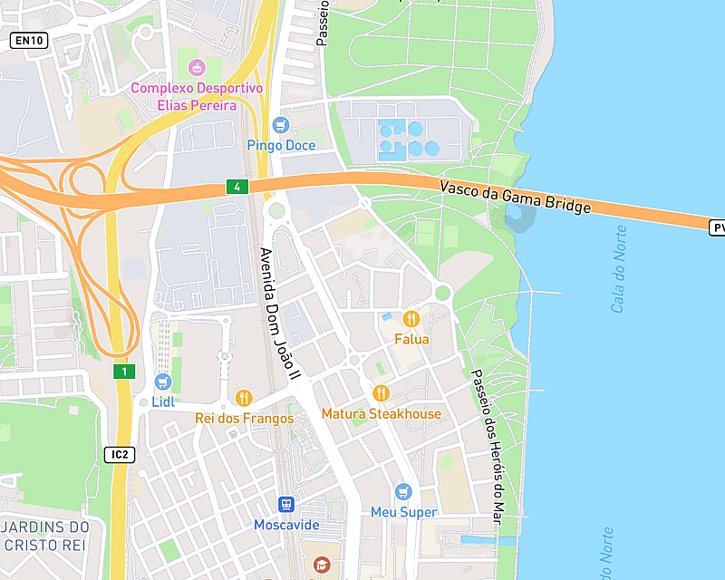 Um mapa que apresenta a localização de AniCura Vasco da Gama Hospital Veterinário