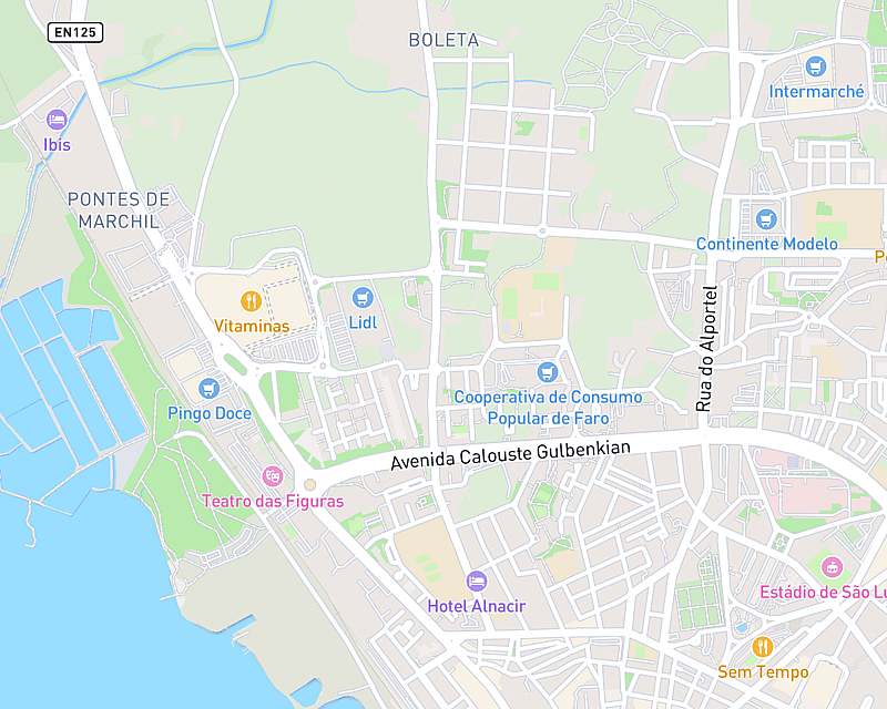 Um mapa que apresenta a localização de AniCura Algarve Hospital Veterinário